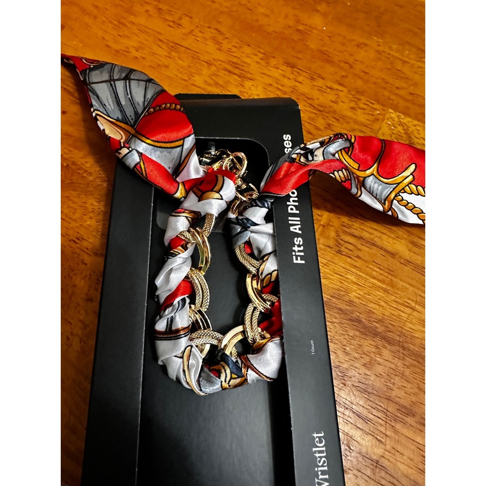 Hello Lux Phone Wristlet Gold Chain Scarf Universal Phone Strap Red White Grey